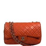 Chanel Orange Quilted Lambskin Flap Bag 2008