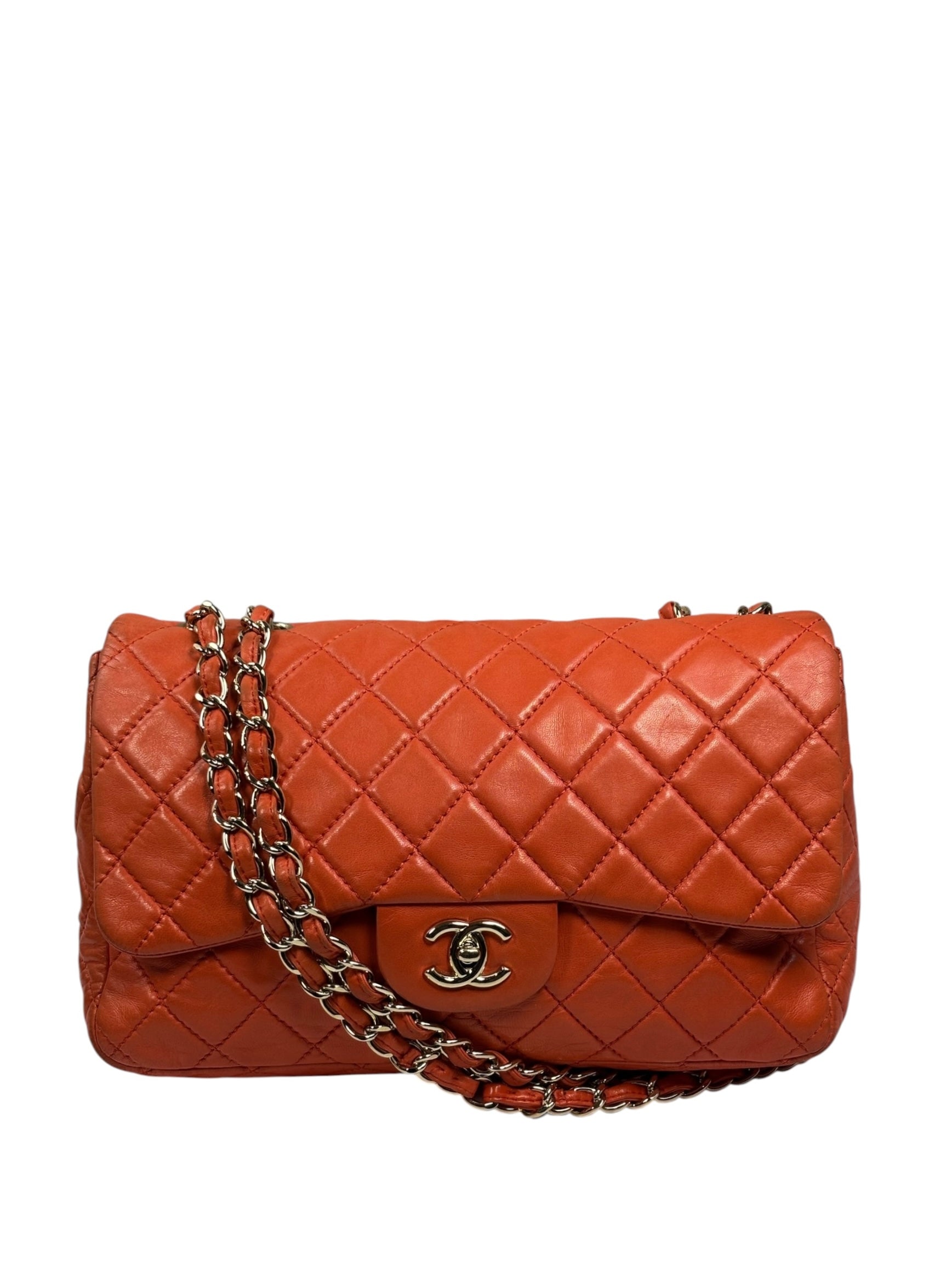 Chanel Orange Quilted Lambskin Flap Bag 2008