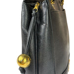 Chanel Vintage Black Caviar Leather Triple CC Chain Tote Bag