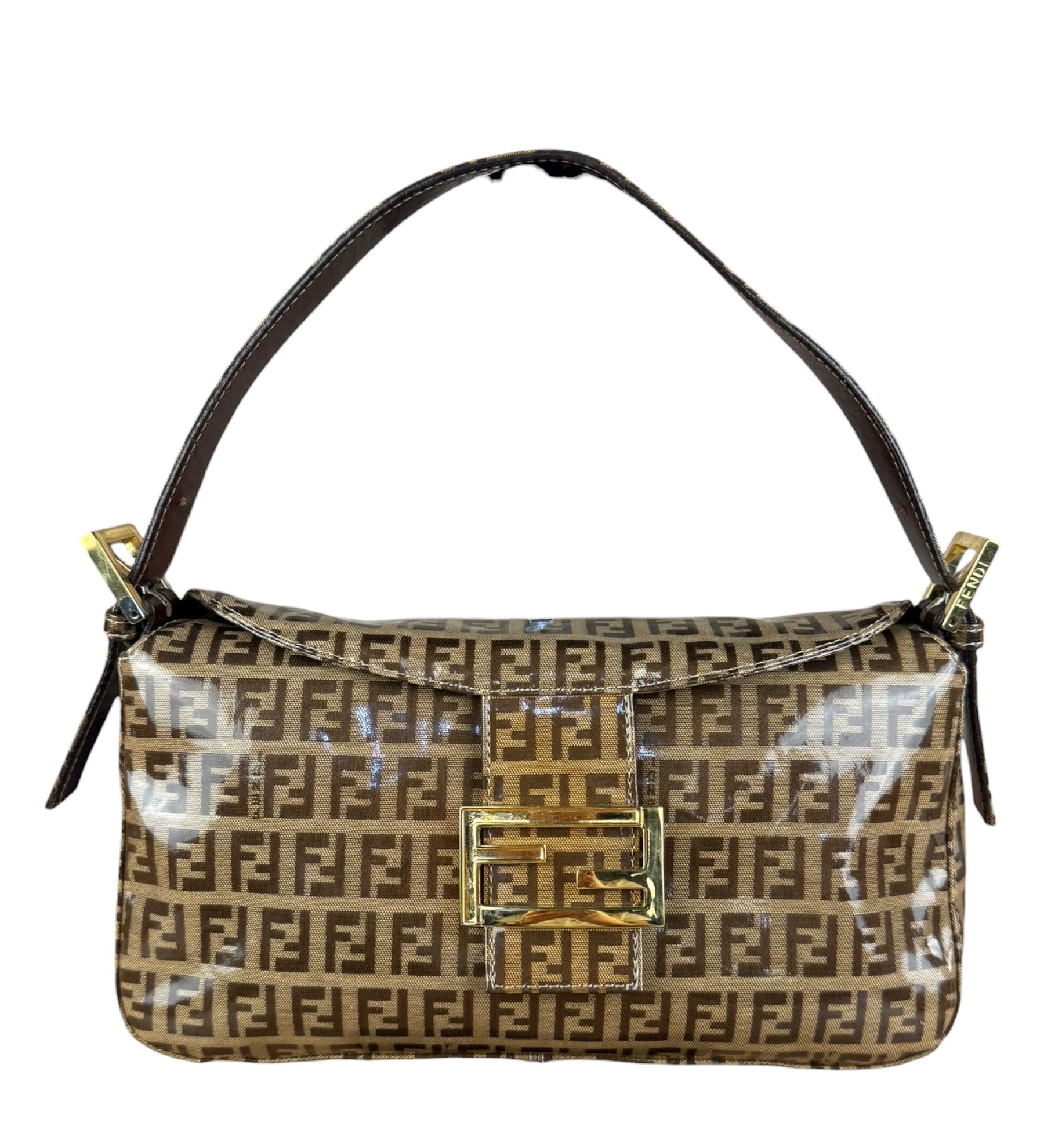 Fendi FF Vintage PVC Coated Baguette Shoulder Bag