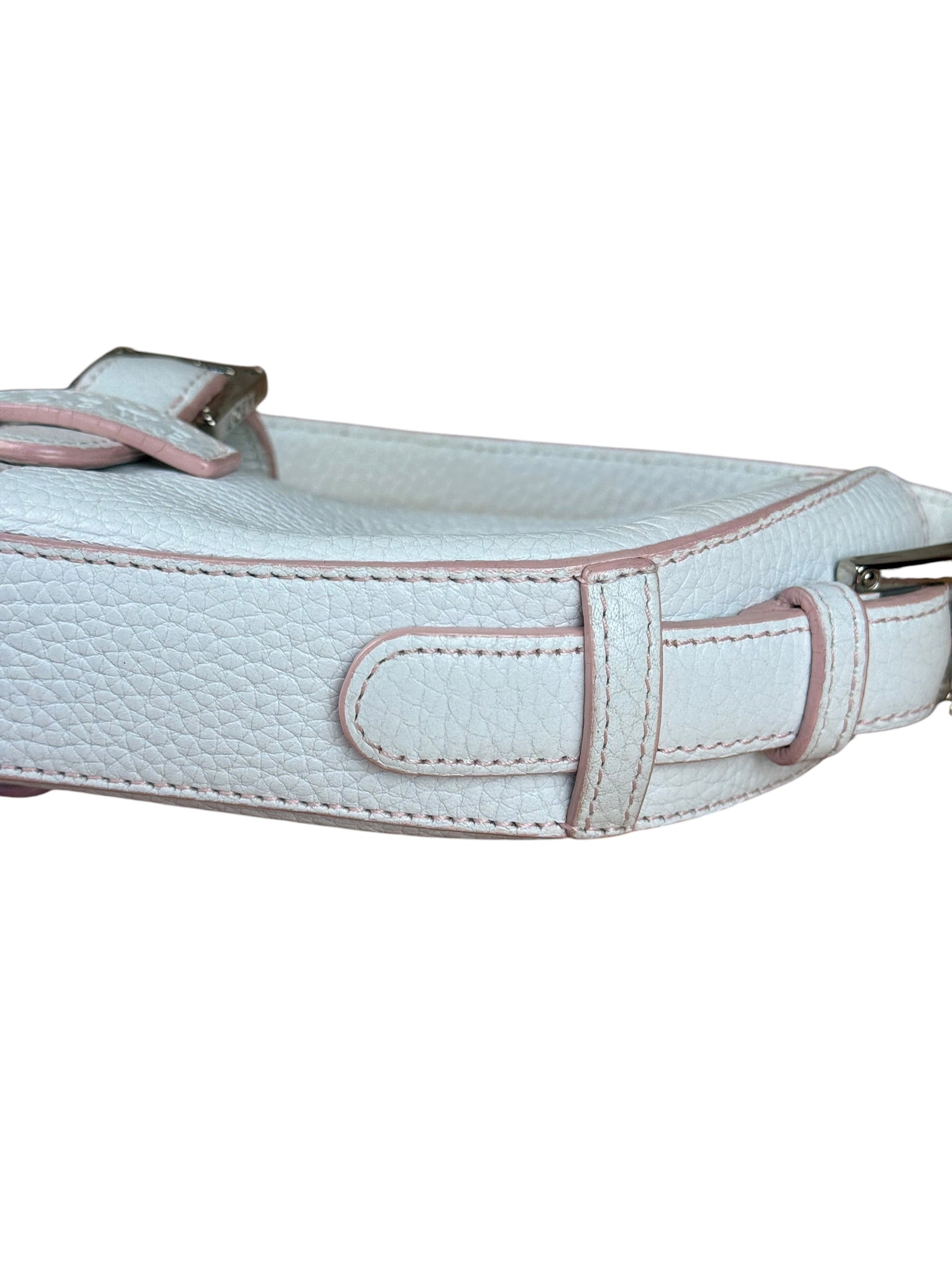 Loewe White Pebbled Leather Pink Trim Mini Boat Pochette
