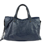 Balenciaga Navy Lambskin Moto Work Two-Way Bag