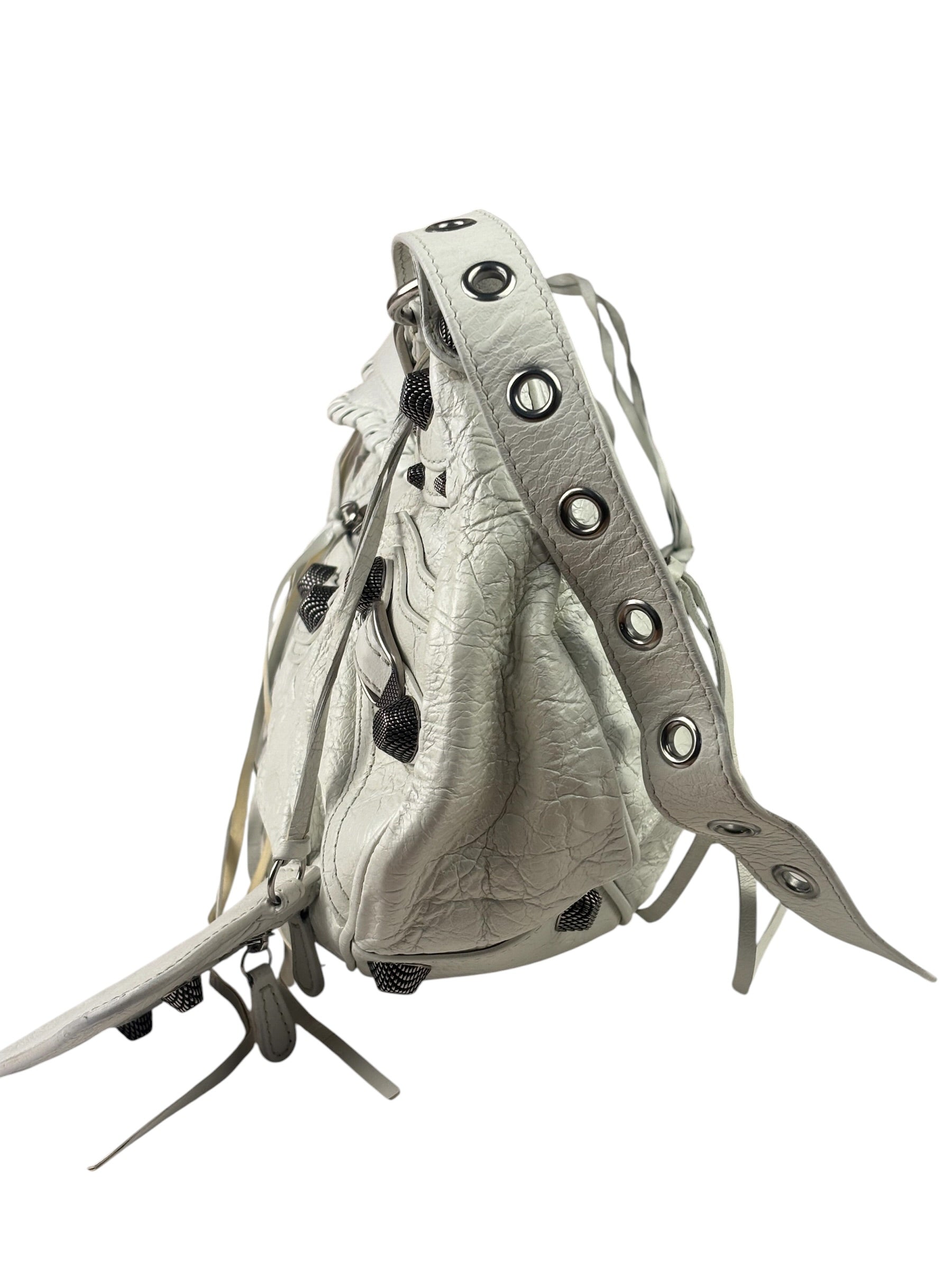 Balenciaga White Lambskin Le Cagole Shoulder Bag