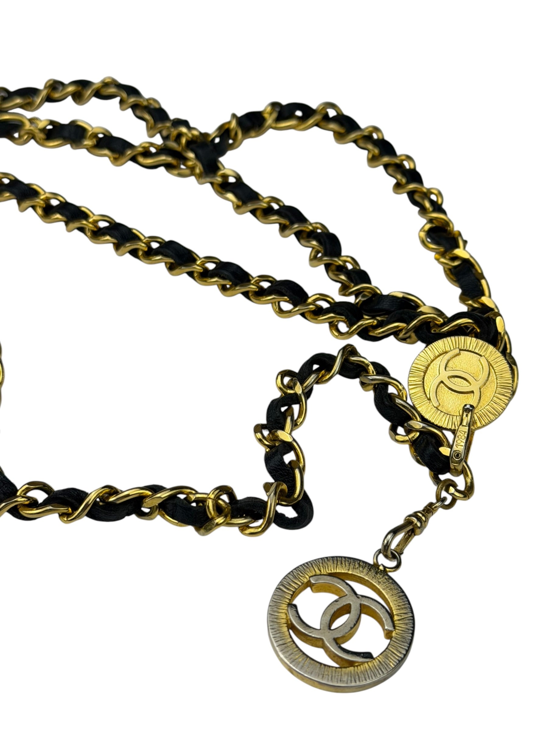Chanel Leather Chain Strap Belt Black/Gold Tone