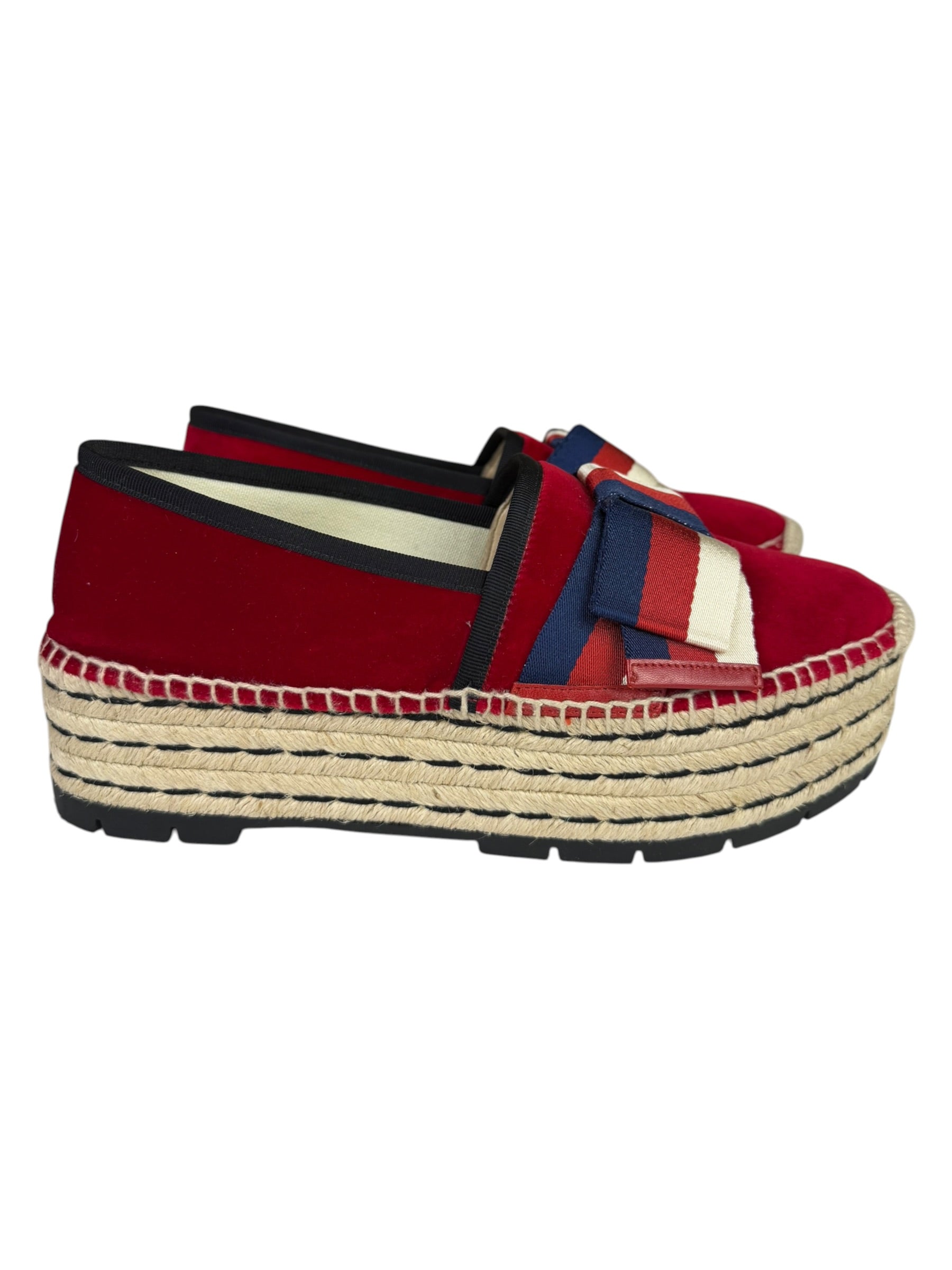 Gucci Red Velvet Pilar Platform Espadrilles