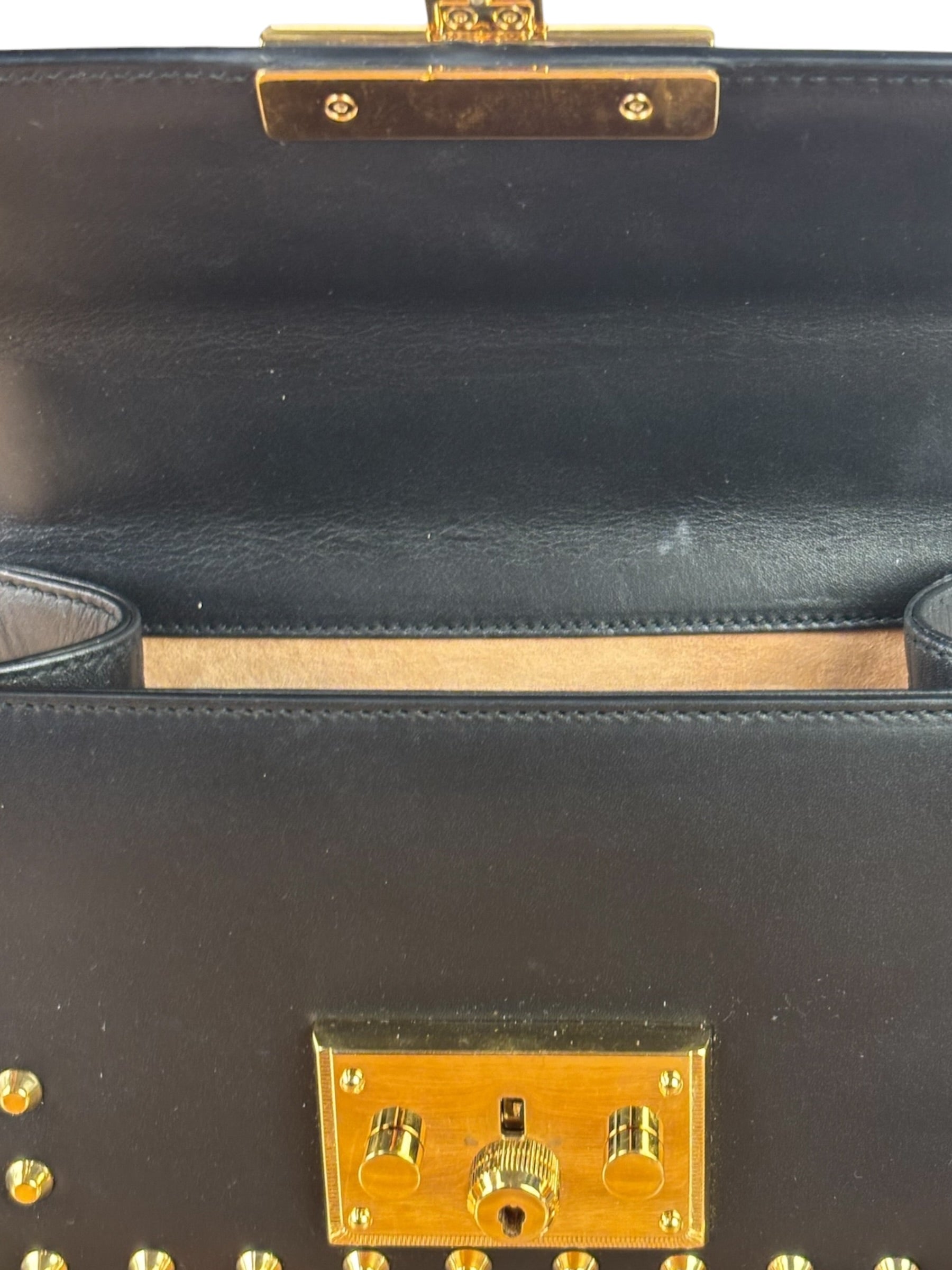 Gucci Small Pearl Studded Leather Padlock Crossbody Black