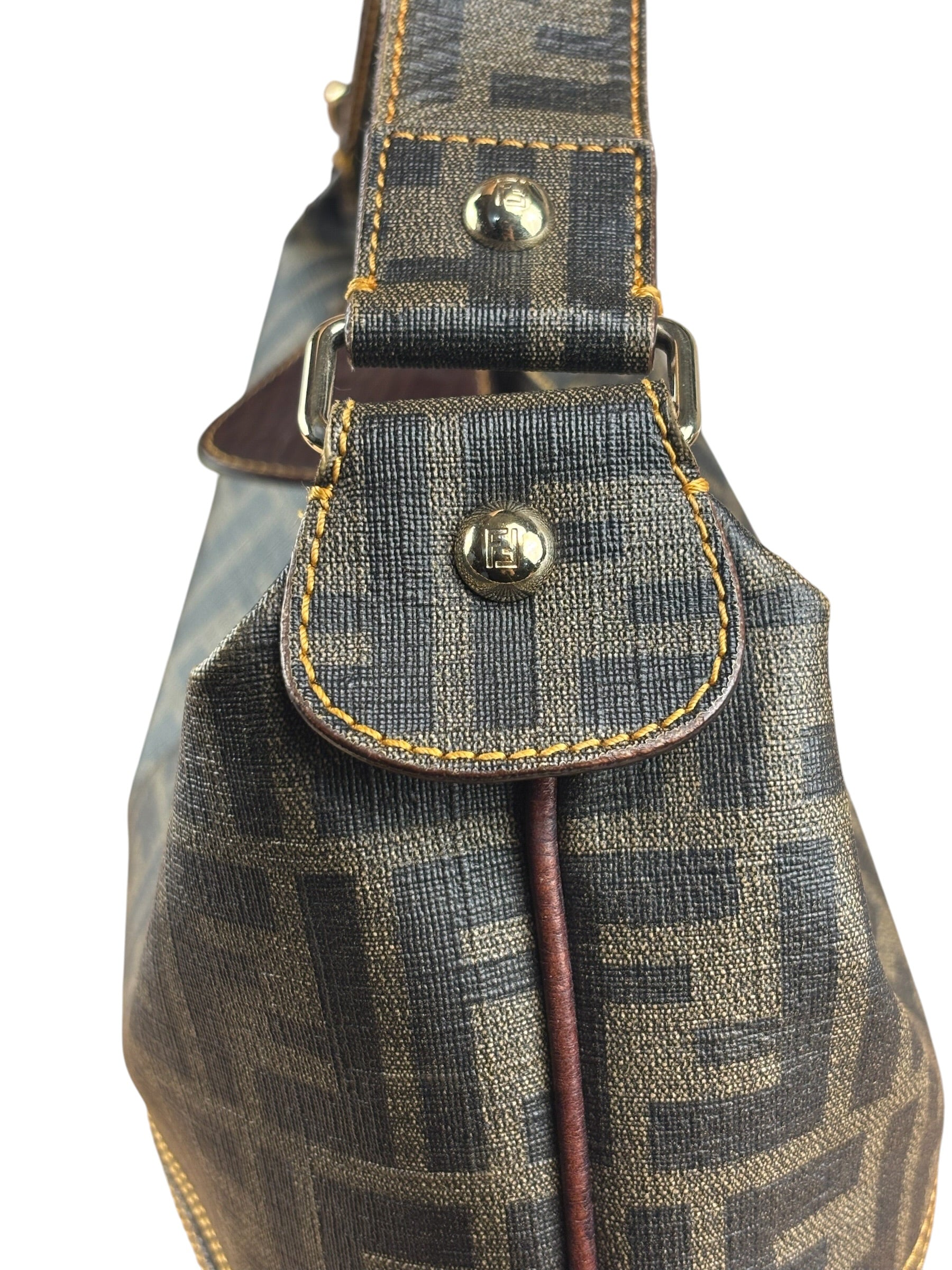 Fendi Vintage Two-Tone Leather Zucchino Messenger/Shoulder Bag
