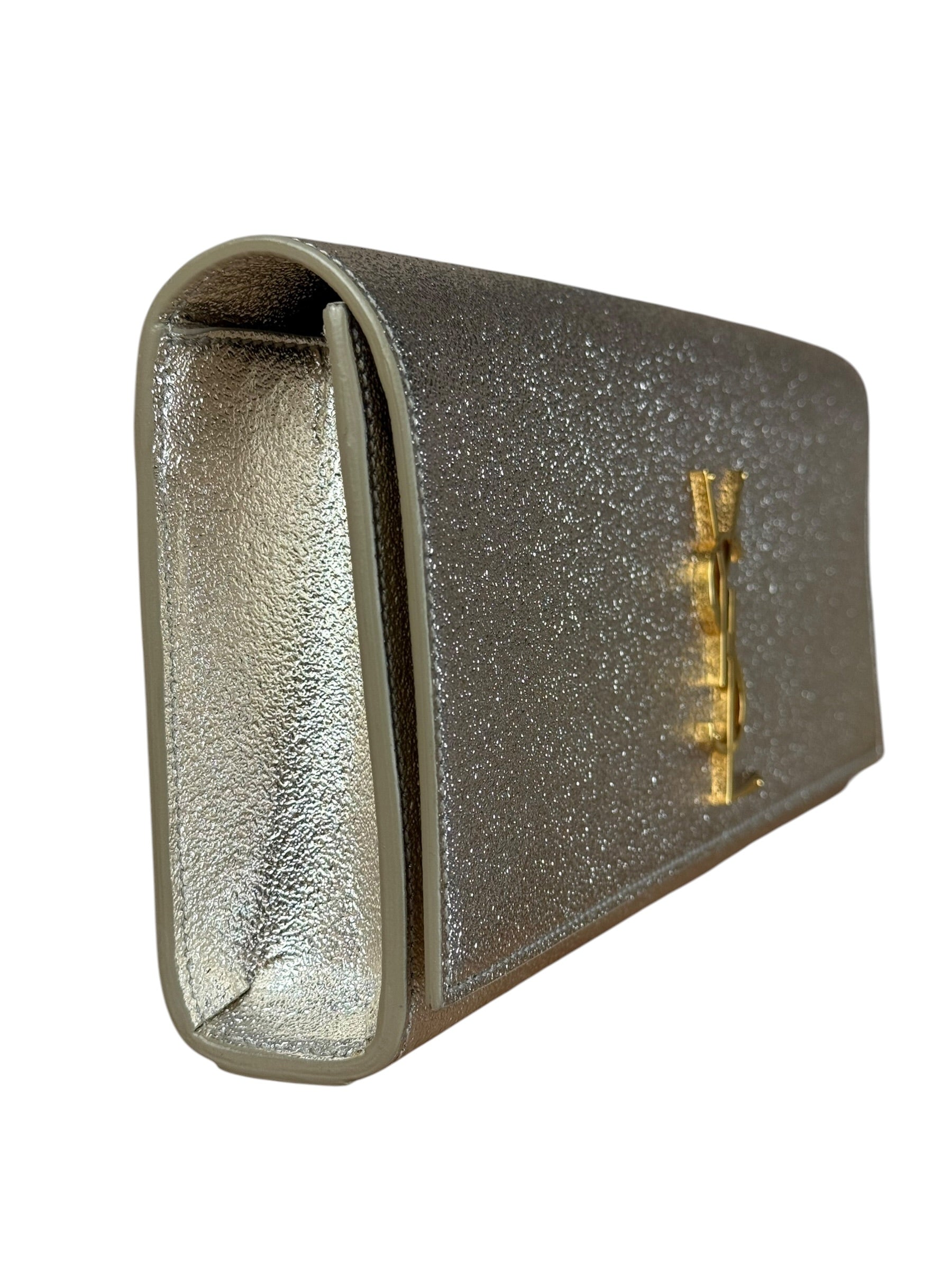 Saint Laurent Textured Metallic YSL Kate Clutch Bag