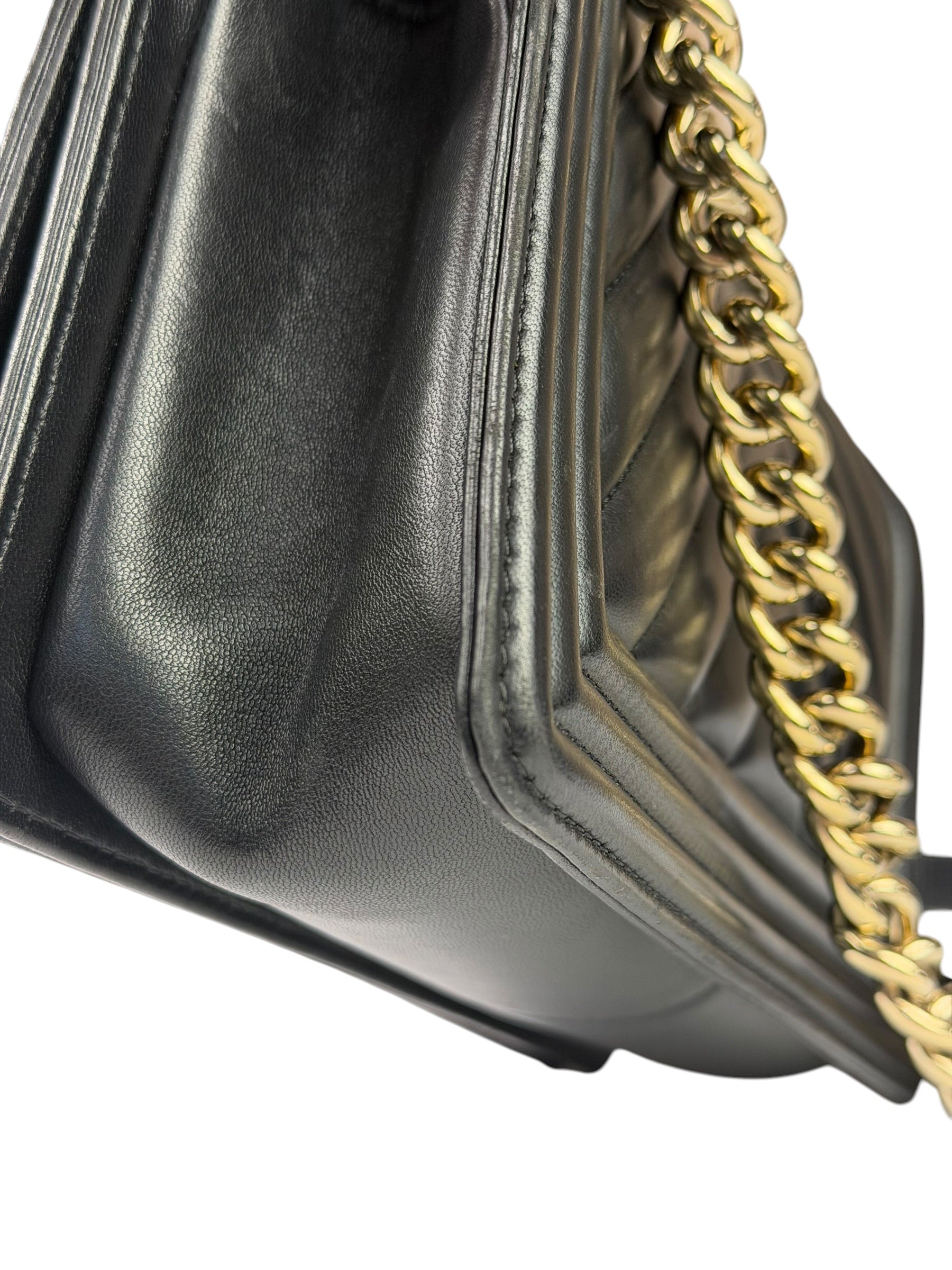 Chanel Black Chevron Leather Boy Medium Flap Bag 2017