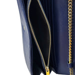 YSL Navy Blue Chevron Leather Cassandre Envelope Wallet On Chain