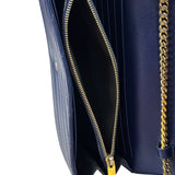 YSL Navy Blue Chevron Leather Cassandre Envelope Wallet On Chain