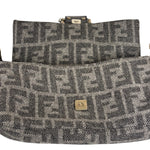 Fendi Grey/Black Leather Trim/Wool Zucca Baguette