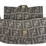Fendi Grey/Black Leather Trim/Wool Zucca Baguette