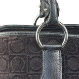 Salvatore Ferragamo Black Leather Trim Gancini Monogram Canvas Shoulder Bag