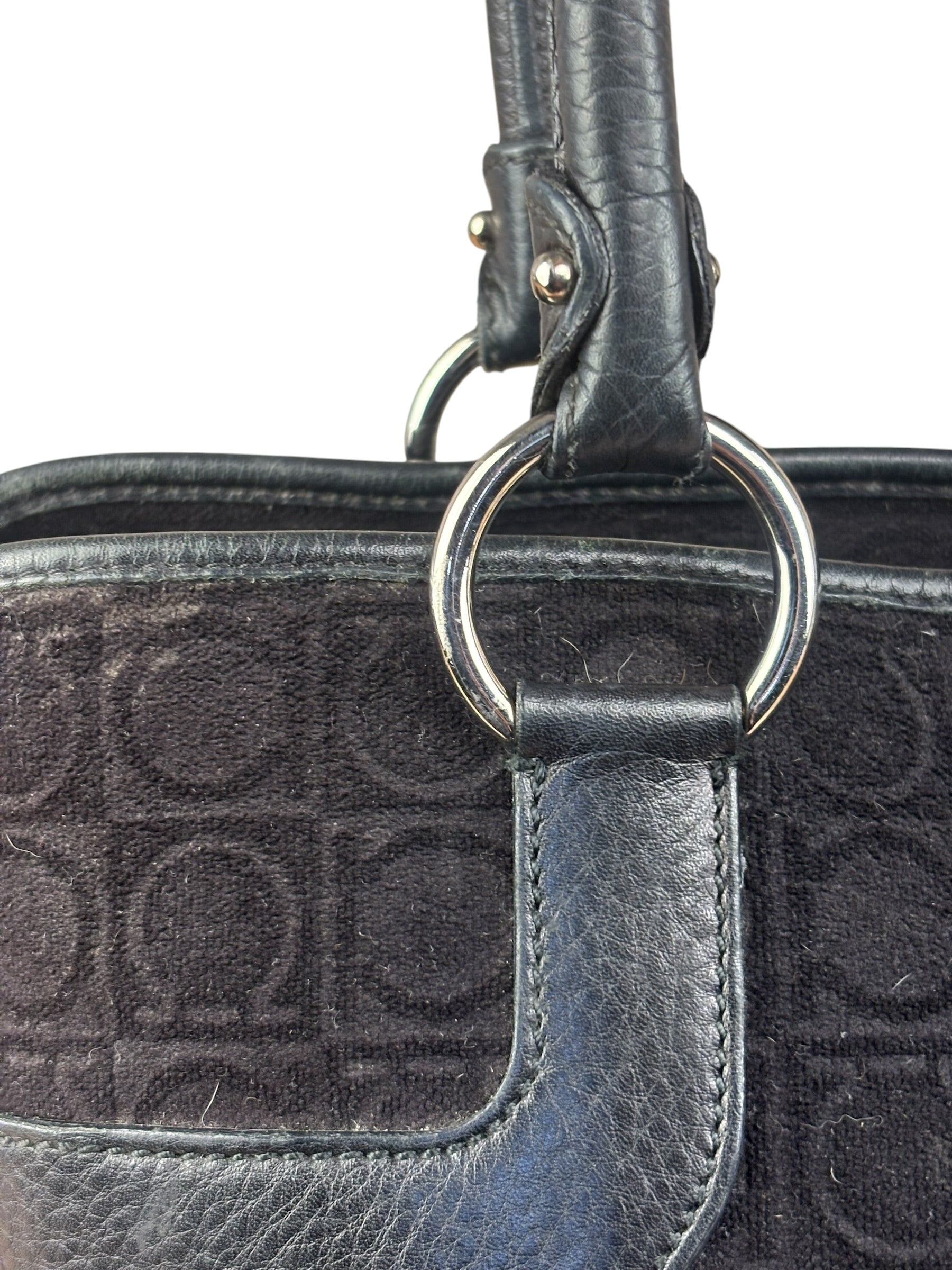 Salvatore Ferragamo Black Leather Trim Gancini Monogram Canvas Shoulder Bag