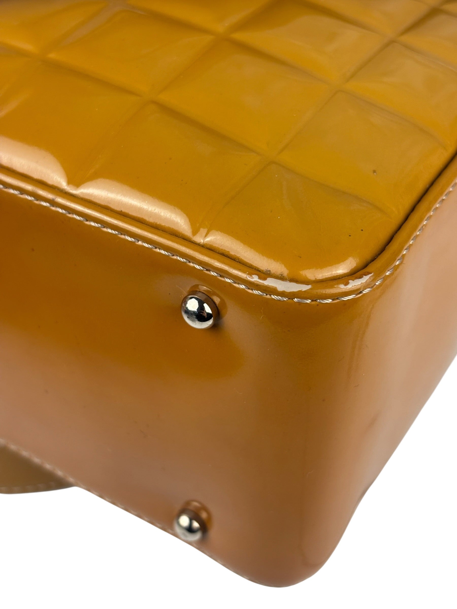 Chanel Vintage Yellow Leather Chocolate Bar Patent Tote Bag 2002