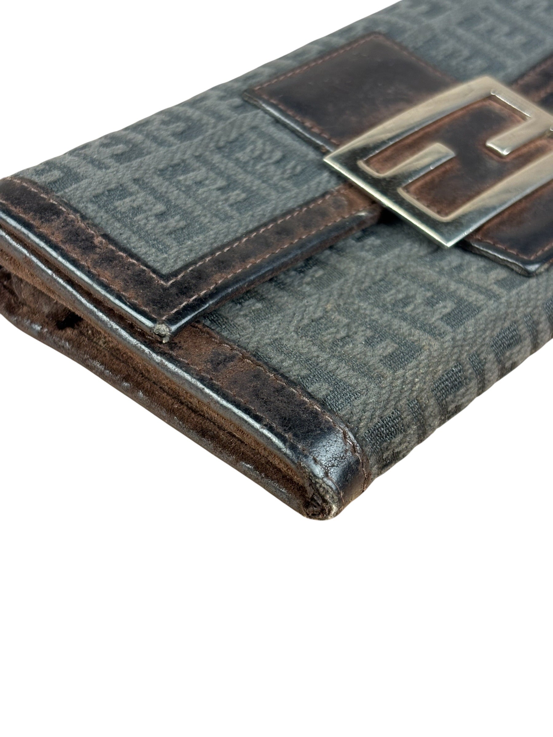 Fendi Vintage Leather Trim FF Zucca Long Wallet