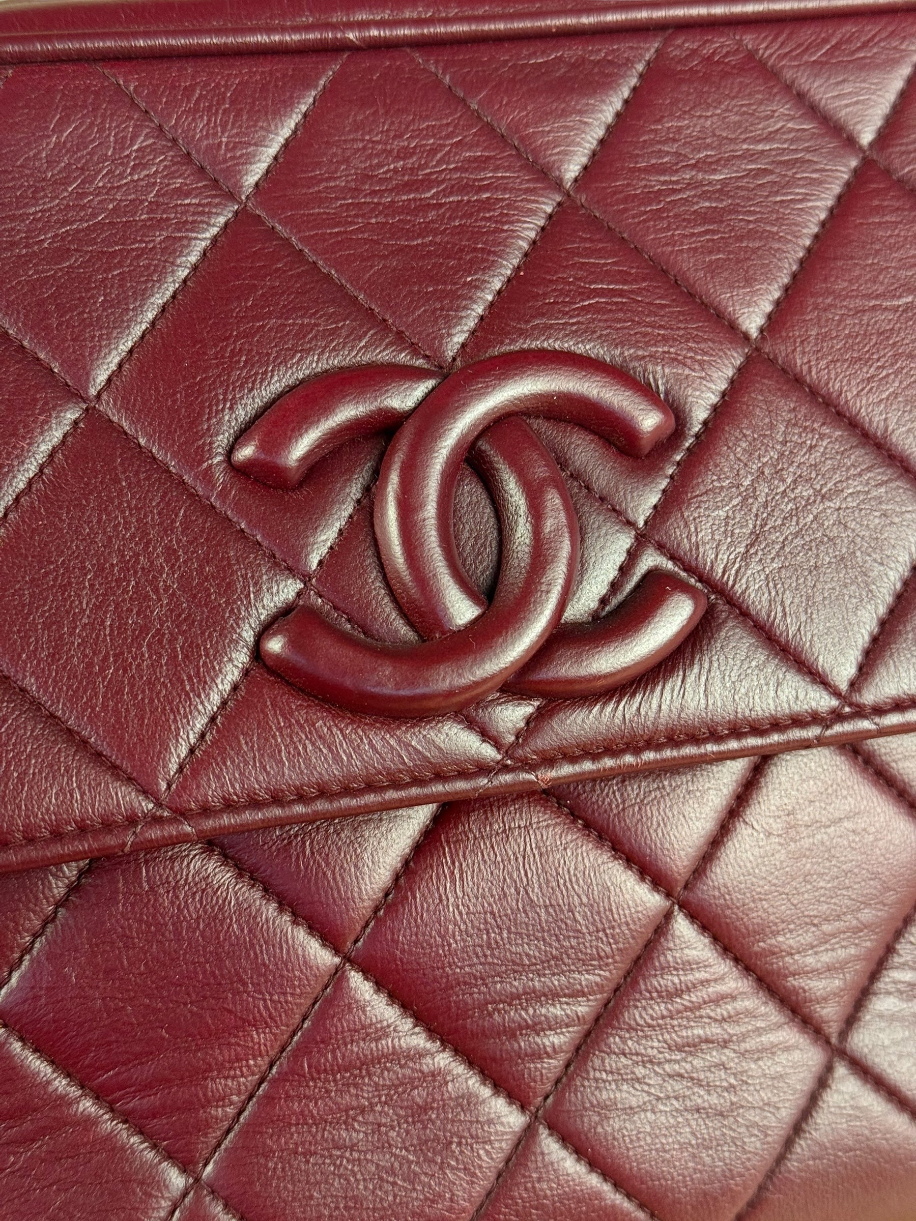 Chanel Vintage Burgundy Quilted Leather CC Camera Bag
