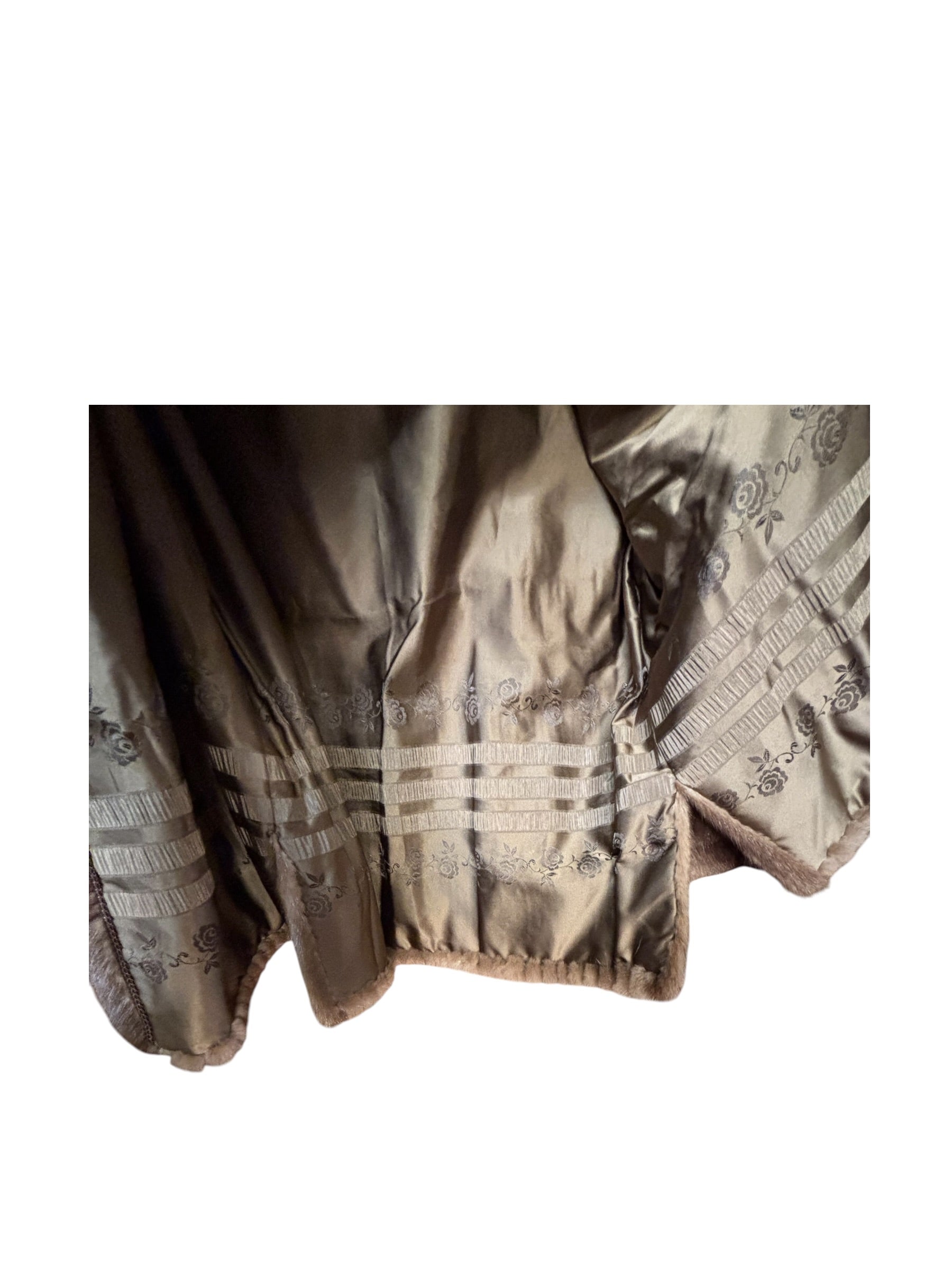 Emba Vintage Brown Leather Trim Mink Fur Coat
