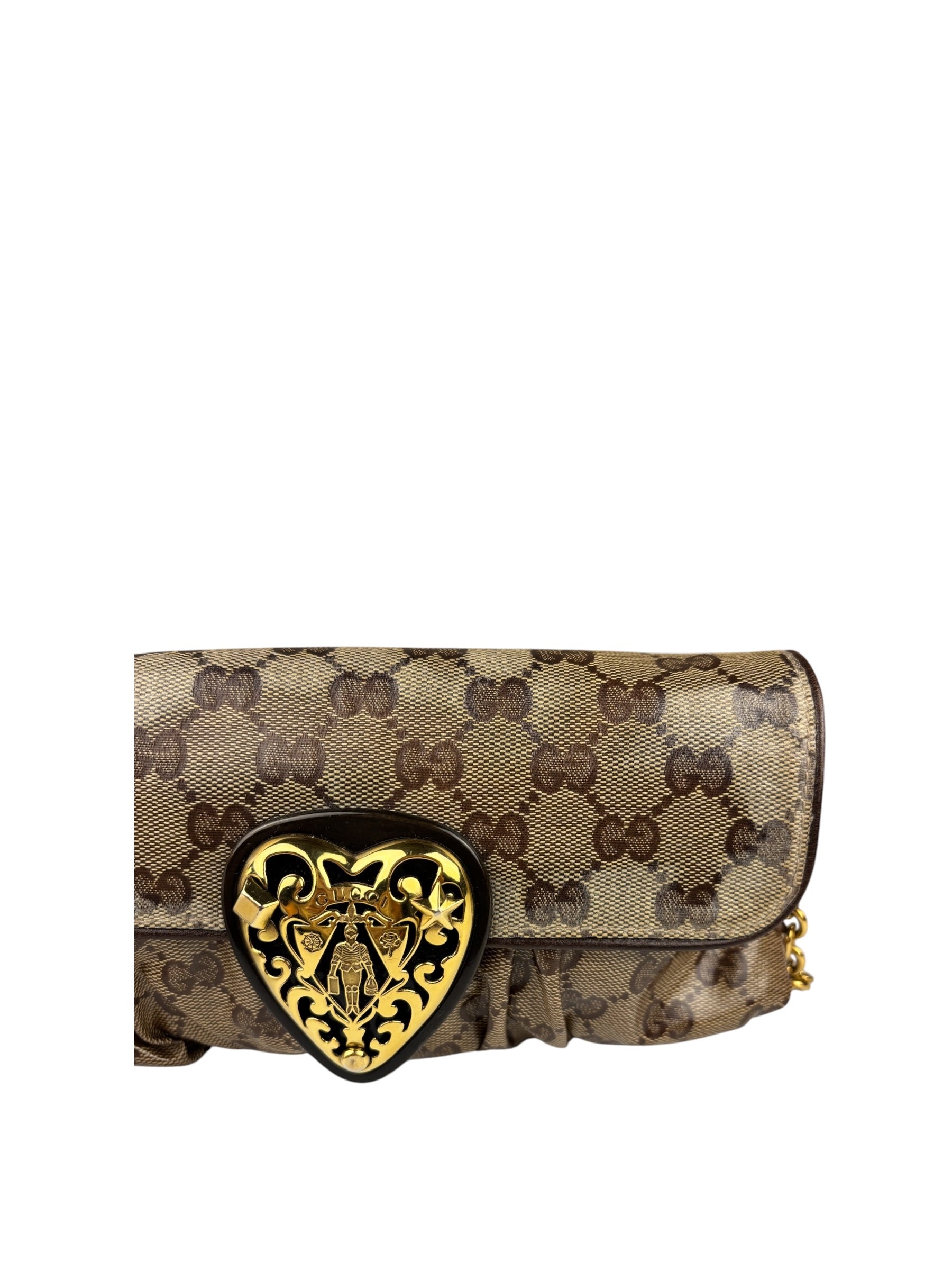 Gucci Brown Patent Leather GG Crystal Babouska Hysteria Pochette