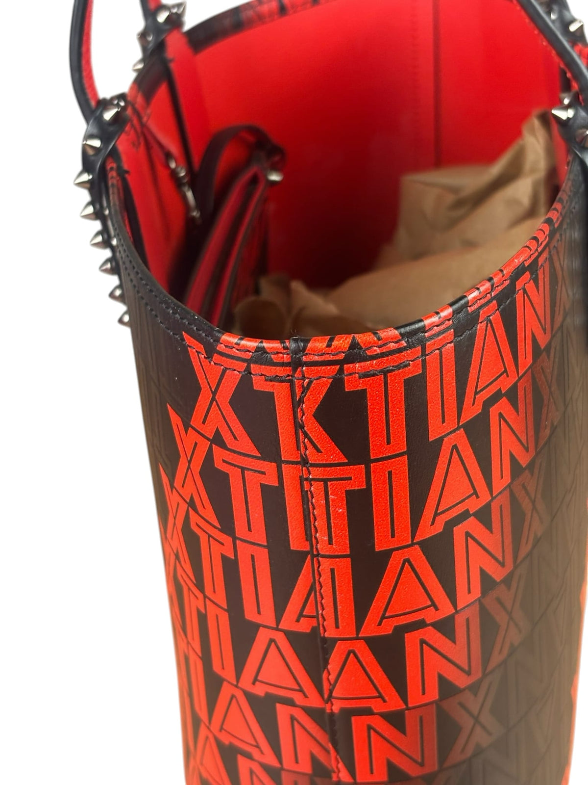 Christian Louboutin Black/Red Leather Xtian Print Cabata Tote