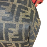 Fendi Beige/Red Leather Trim Zucca Chef Flap Bag