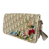 Christian Dior Beige Leather Trim Trotter Floral Embroidered Flap Bag