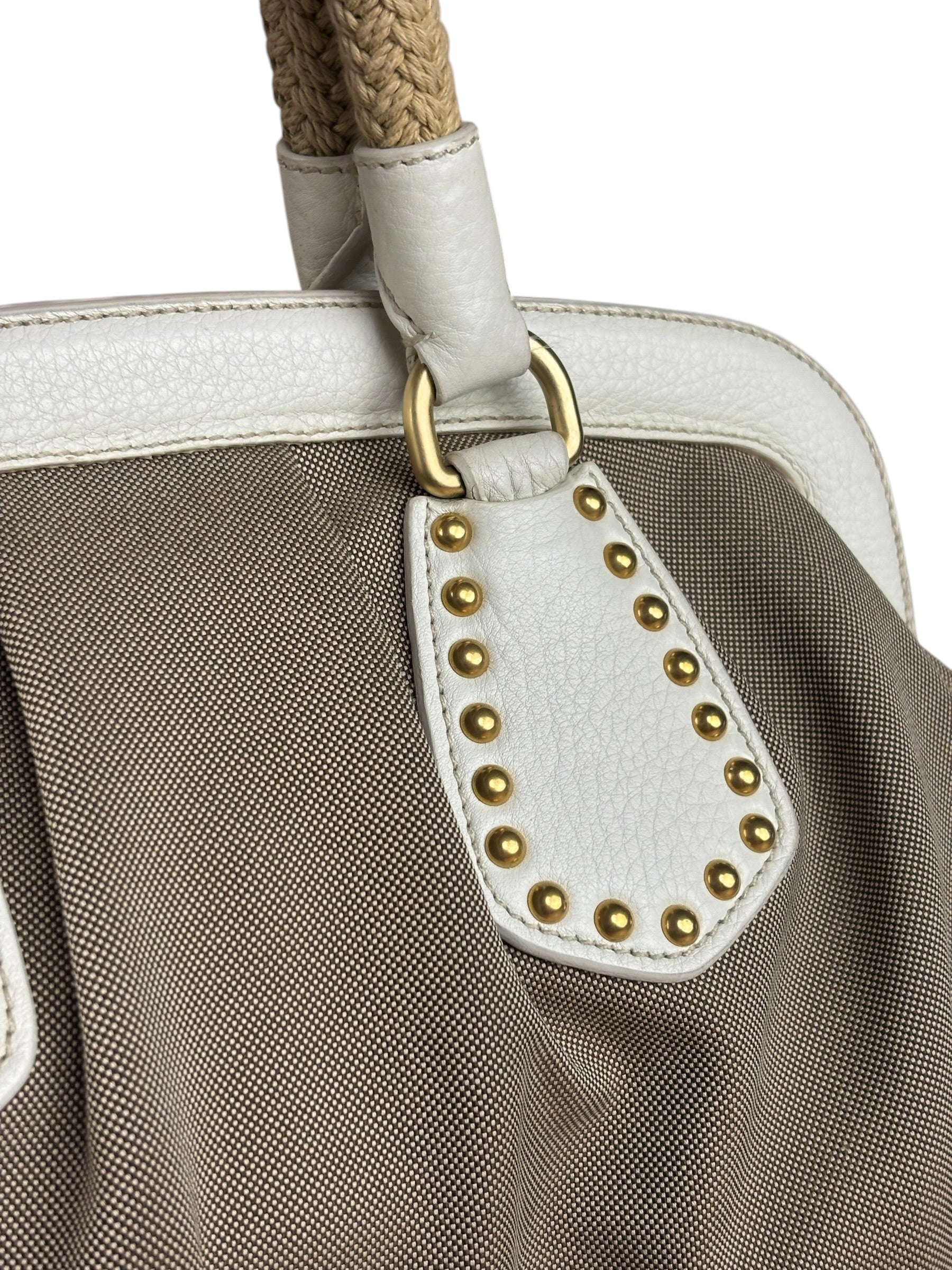 Prada Beige Vitello Trimmed Canapa Bag