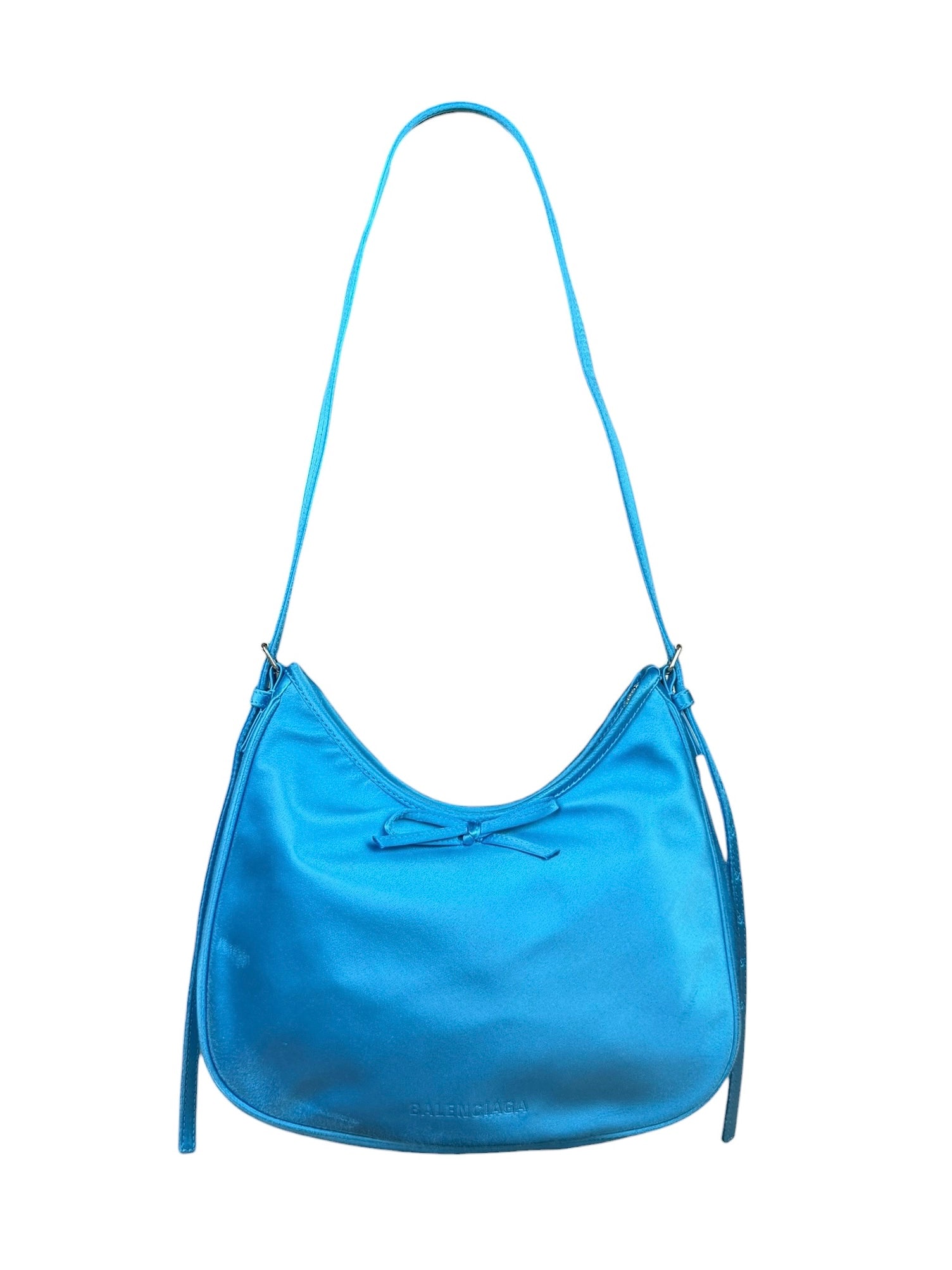 Balenciaga Blue Satin/Leather Trim Leopolda Small Hobo Bag
