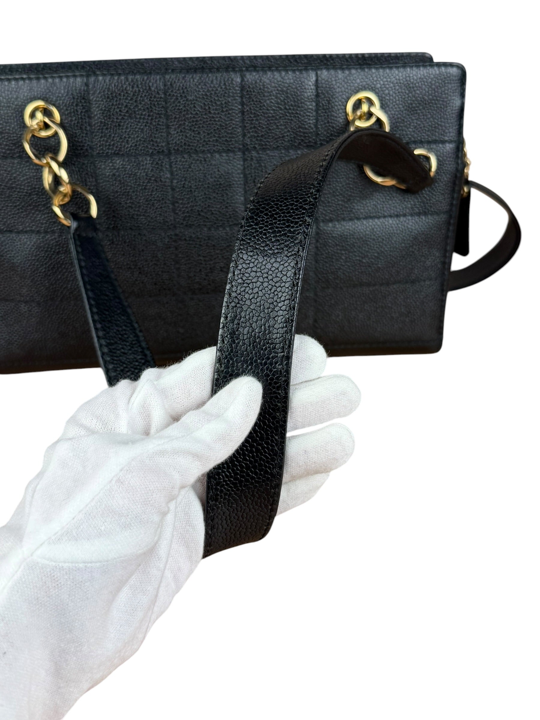 Chanel Black Choco Bar Stitch Caviar Chain Tote 2002