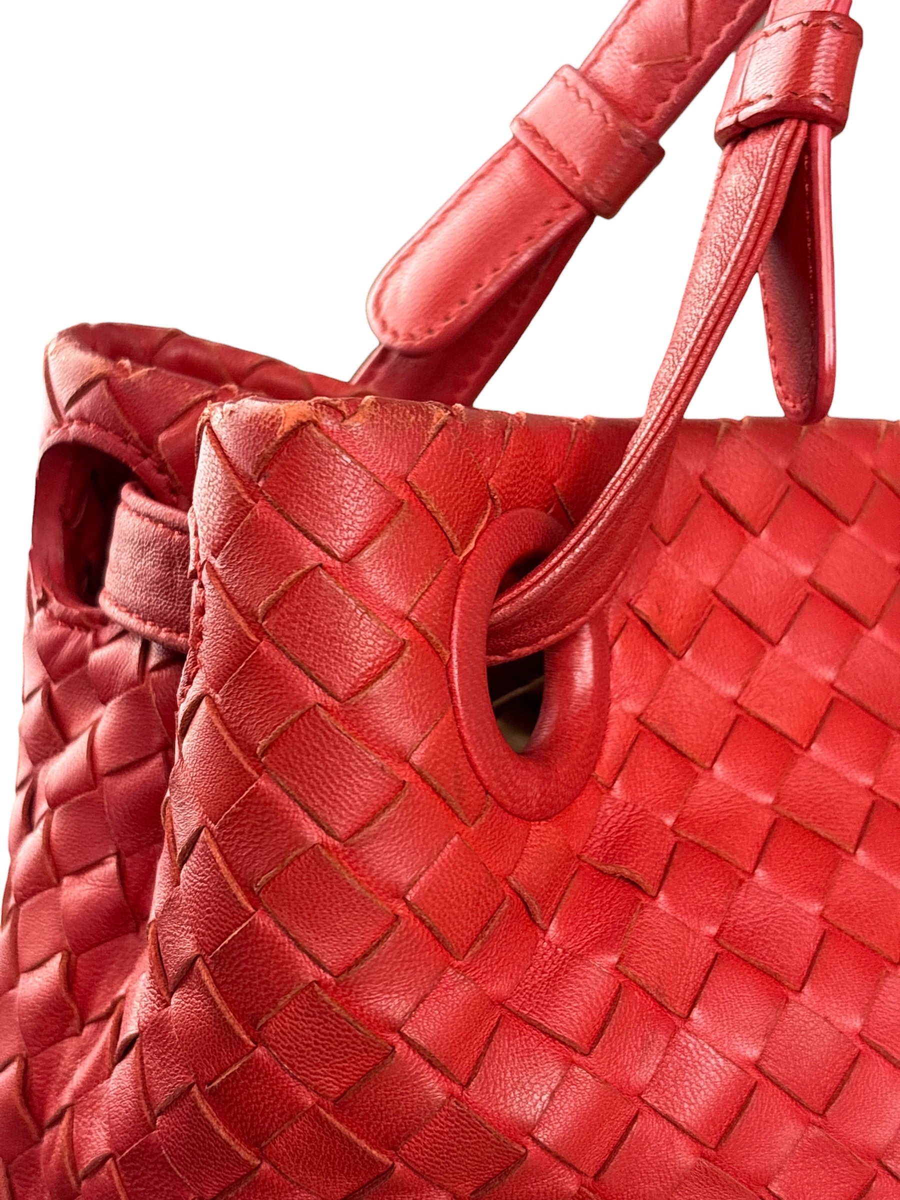 Bottega Veneta Red Leather Intrecciato Garda Woven Hobo Bag