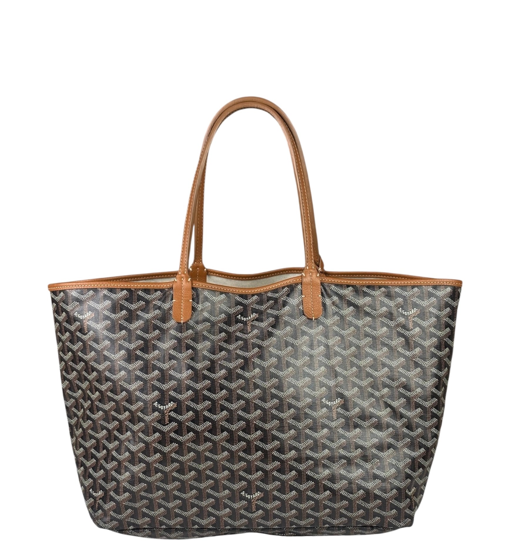 Goyard Saint Louis Black Calfskin Tan Chevroches Tote Bag