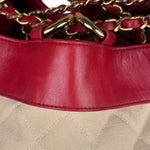 Chanel Vintage Beige/Red Leather Trim Drawstring Bucket Bag 1989