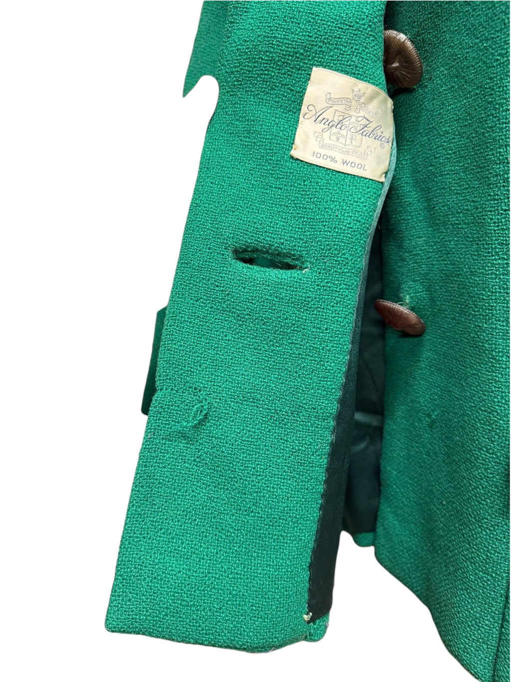 Vintage Green Wool Twill Fur Collar Coat