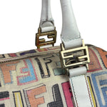 Fendi Beige Leather Multicolor Zucca Forever Boston Bag