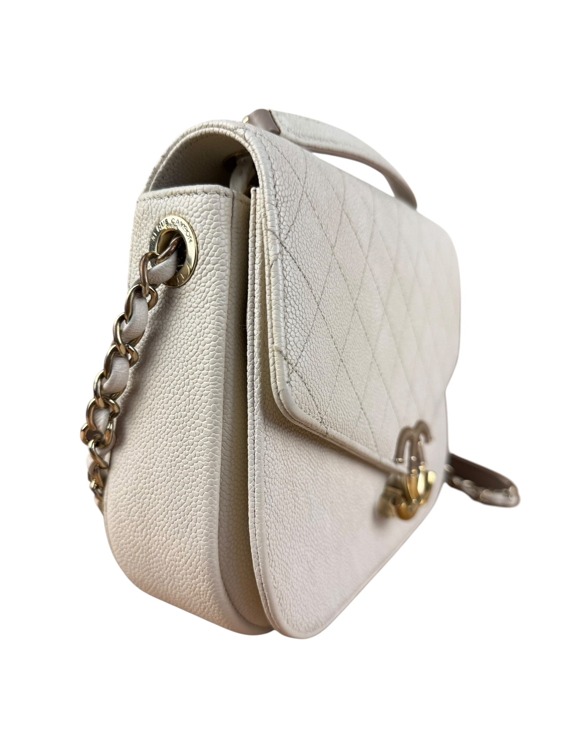 Chanel Ivory Caviar Quilted Coco Cuba Chain Top Handle Bag 2018