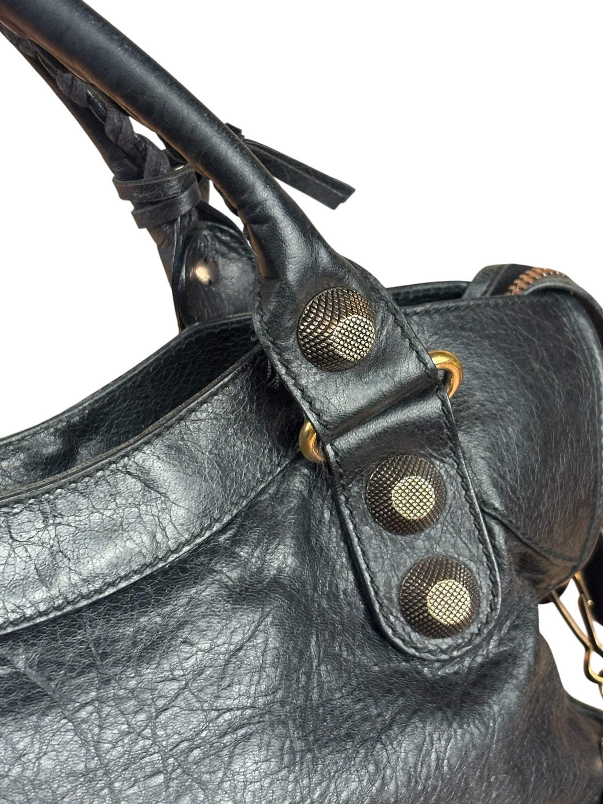 Balenciaga Black Lambskin Moto Work Two-Way Bag