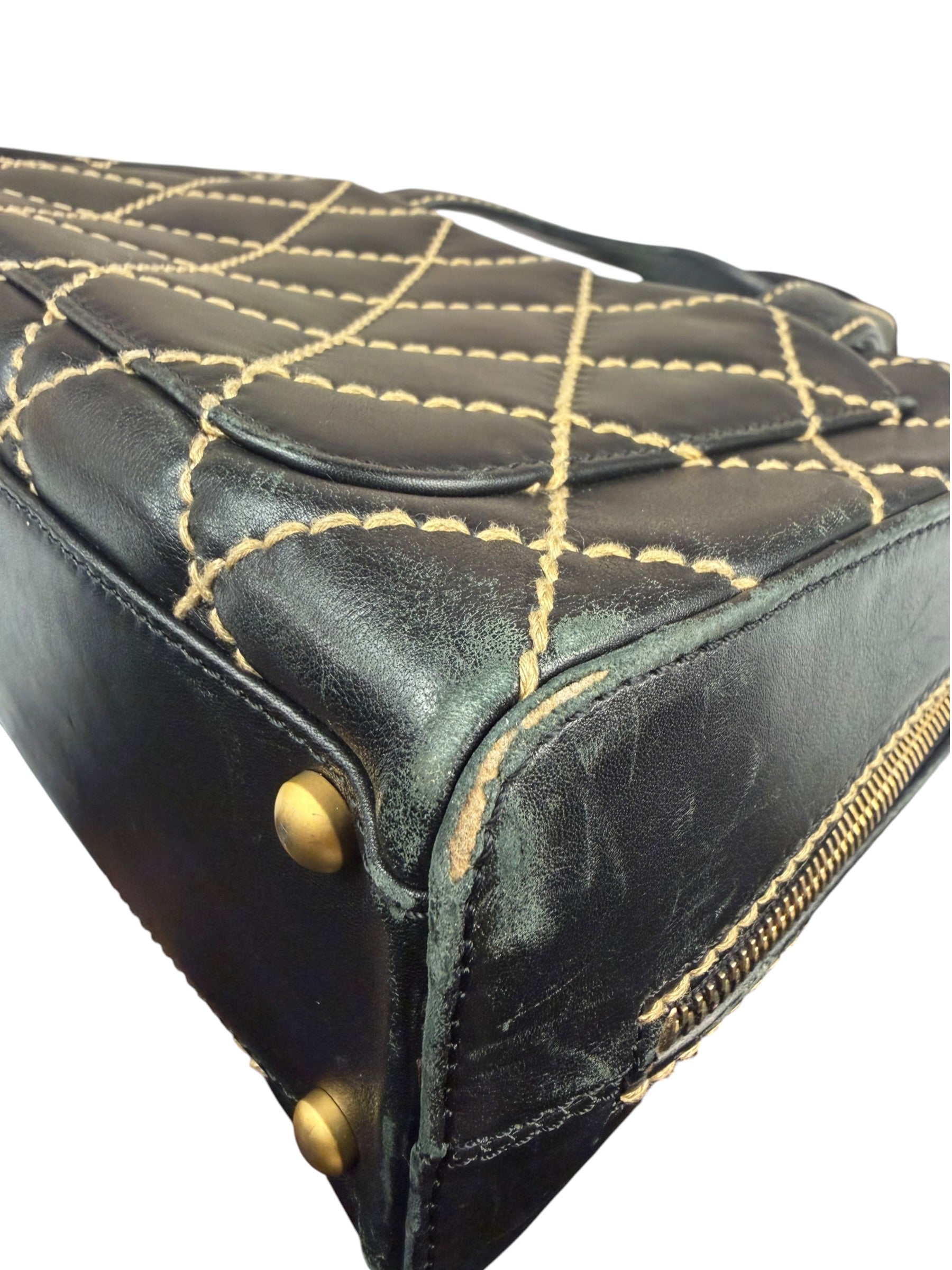 Chanel Black Quilted Leather Wild Stitch Bowler Bag 2003