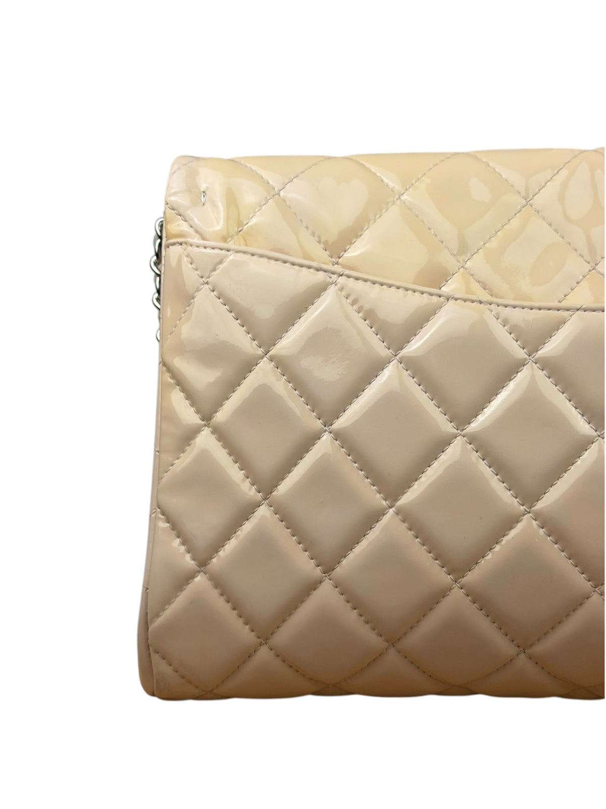 Chanel Beige Patent Quilted Clutch Flap 2013
