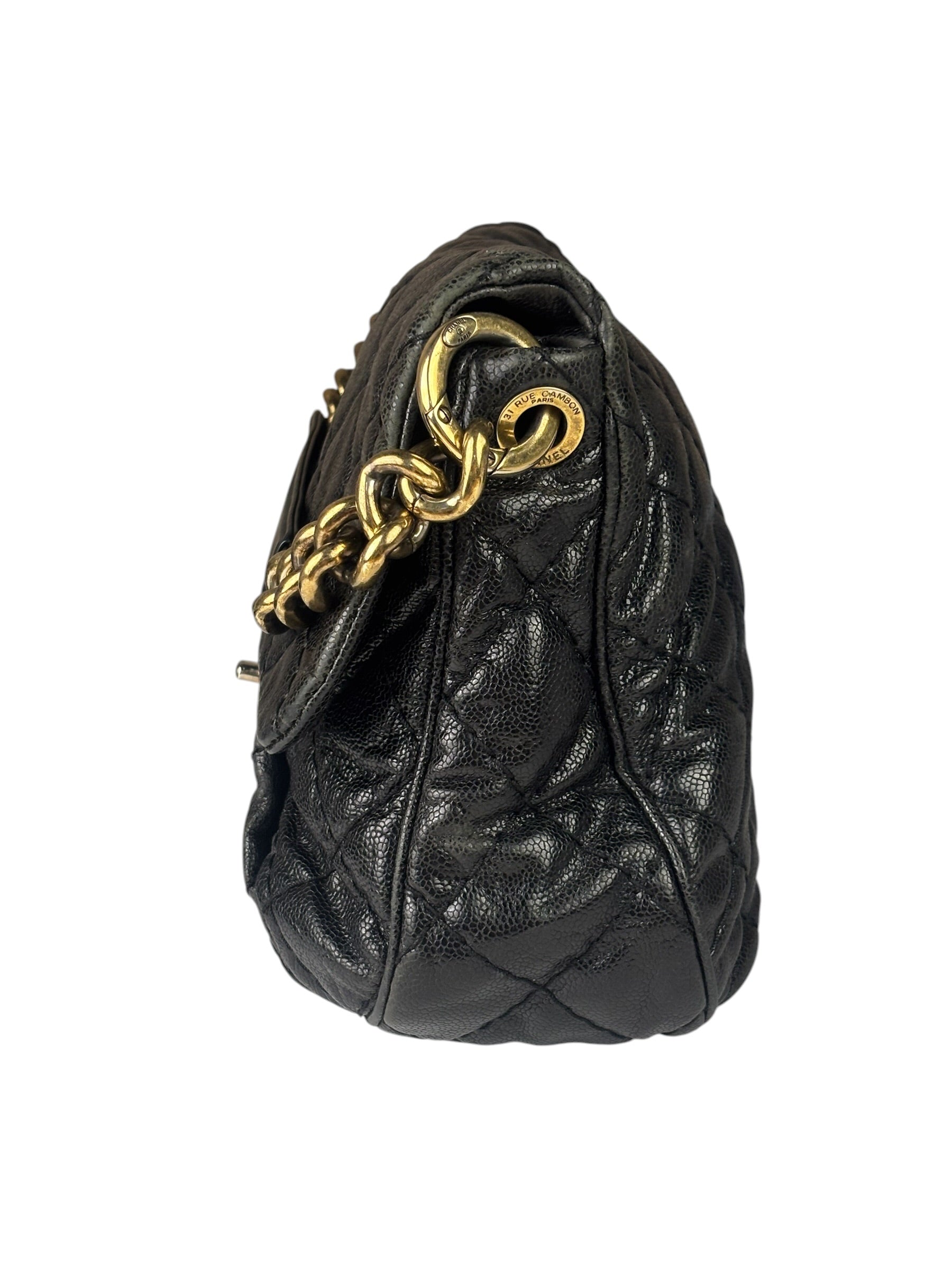 Chanel Black Caviar Quilted Coco Pleats Flap Two-Way Bag 2012