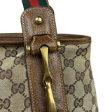 Gucci Vintage Brown Leather Trim Grommet Web Shoulder Bag