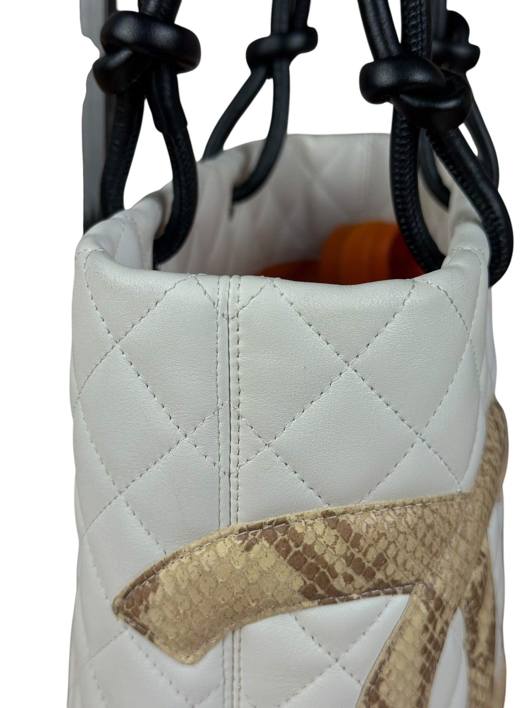 Chanel Vintage White Quilted CC Snake Cambon Ligne Tote 2004