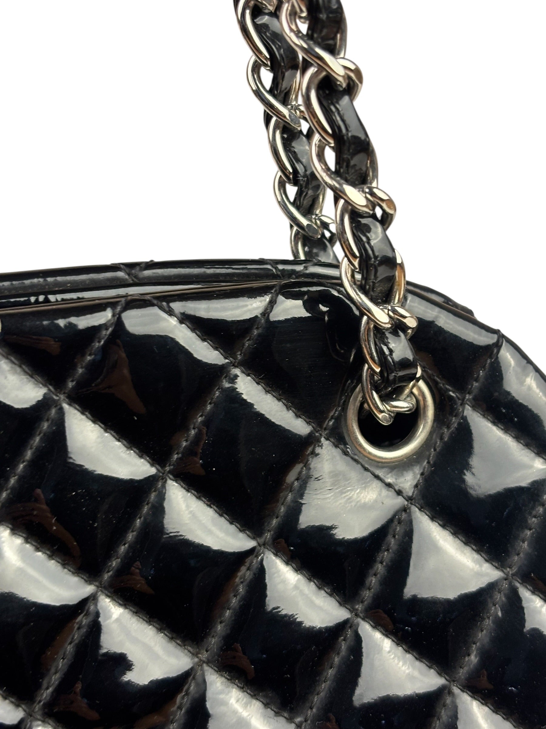 Chanel Black Patent Quilted Leather Just Mademoiselle Bowling Bag 2012