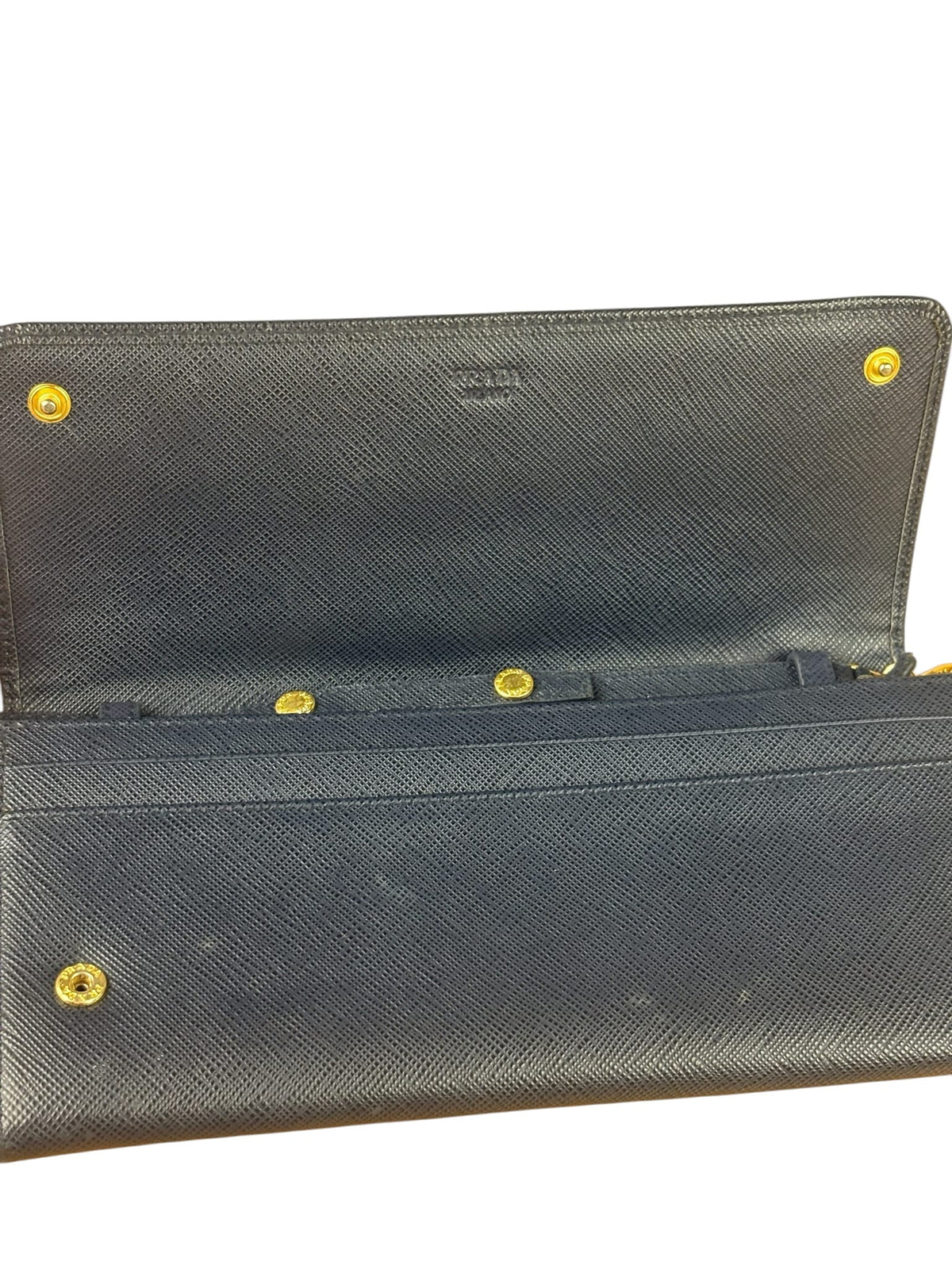 Prada Navy Saffiano Leather Flap Wallet On Chain