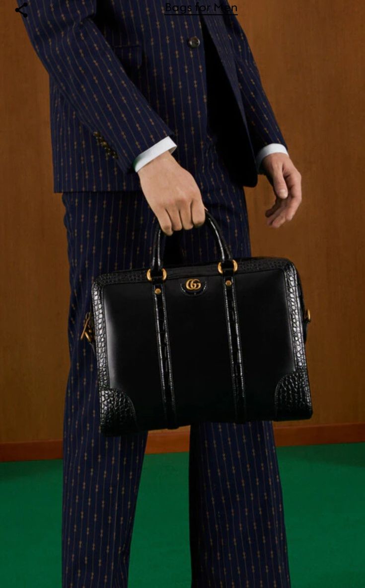 Gucci Croc-Trim Leather Briefcase