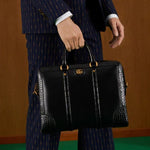 Gucci Croc-Trim Leather Briefcase
