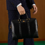 Gucci Croc-Trim Leather Briefcase