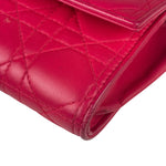 Christian Dior Pink Quilted Lambskin Lady Dior Wallet On Chain