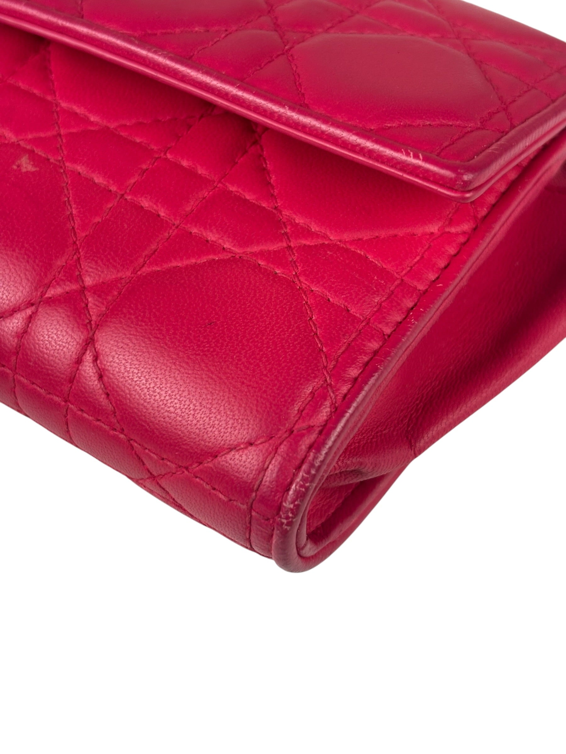 Christian Dior Pink Quilted Lambskin Lady Dior Wallet On Chain