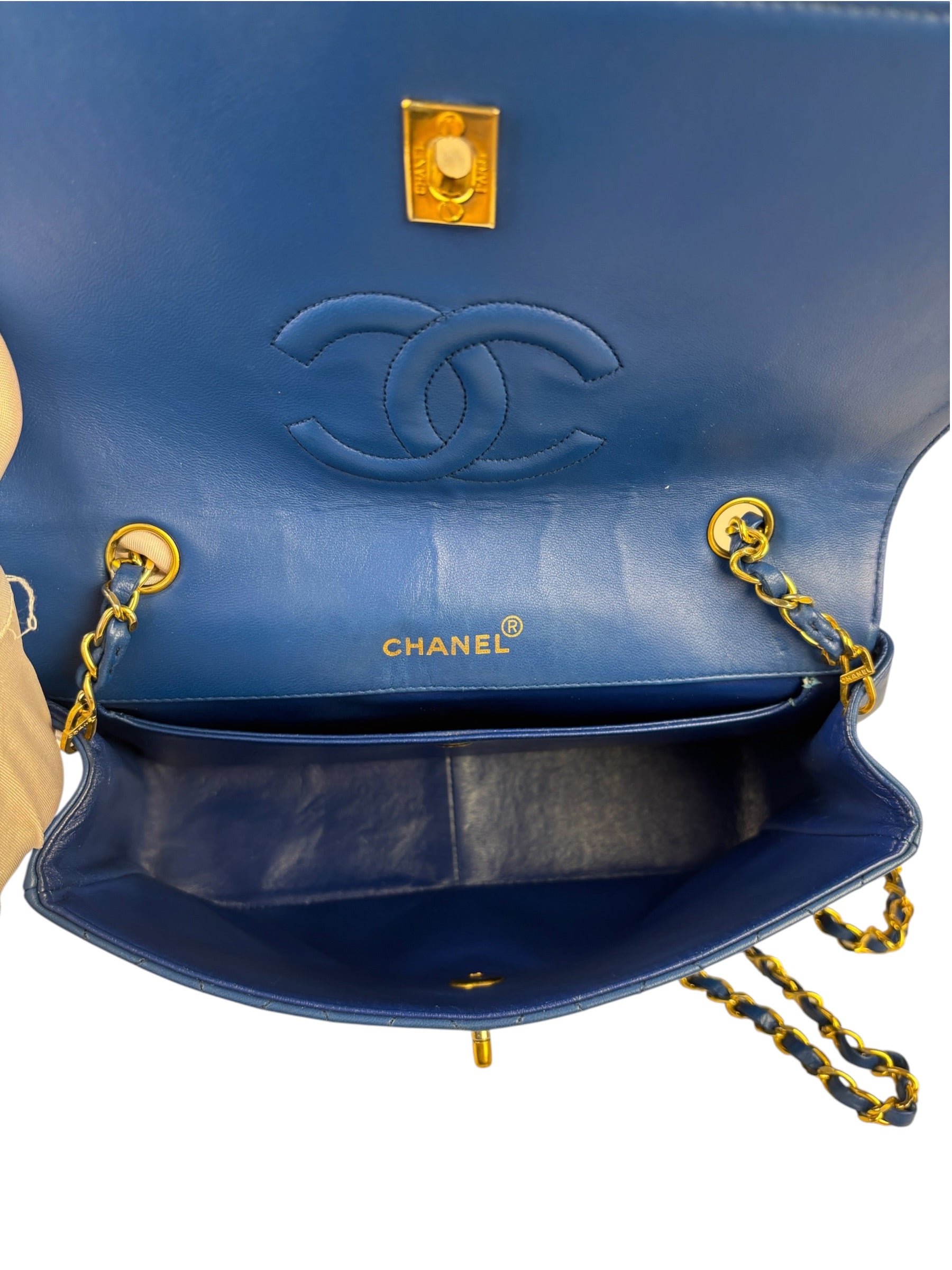 Chanel Vintage Blue Lambskin Flap Bag 1989